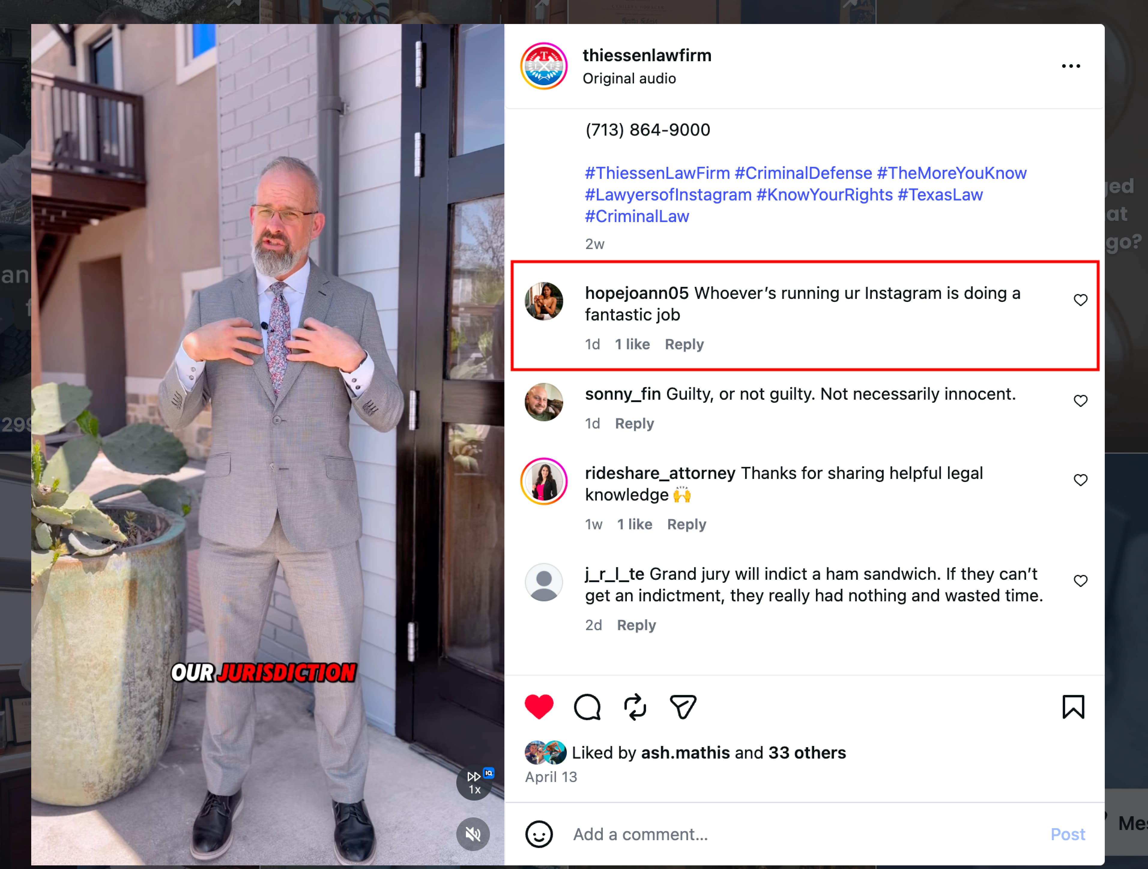 Thiessen Law Firm video comments